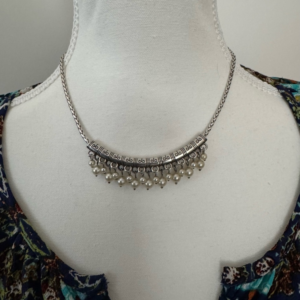 Brighton Figaro Elegant Silver Necklace with Pearl Color Beaded Accents
